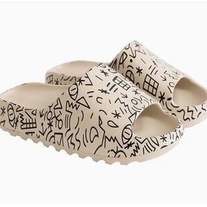 Trendy  Graffiti Cartoon Print Slides, Unisex Soft Sole EVA Indoor/outdoor Shoes